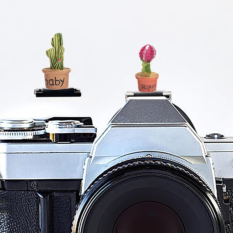 MENGSOOD Camera Hot Shoe Cover, Cartoon Plants Cactus Hot Shoe Cap, Hot Shoe Protector Compatible with Sony Fujifilm Fuji Canon Nikon Pentax Leical Panasonic (2pcs Happy Baby) - Image 1